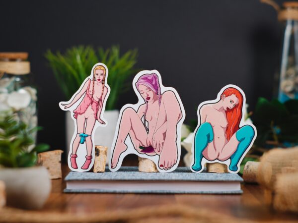 Sticker bundle featuring sexy, petite women with edgy and sensual erotic designs, including nude depictions of breasts, buttocks, and explicit NSFW themes.