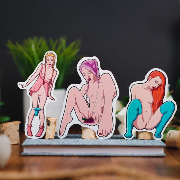 Sticker bundle featuring sexy, petite women with edgy and sensual erotic designs, including nude depictions of breasts, buttocks, and explicit NSFW themes.